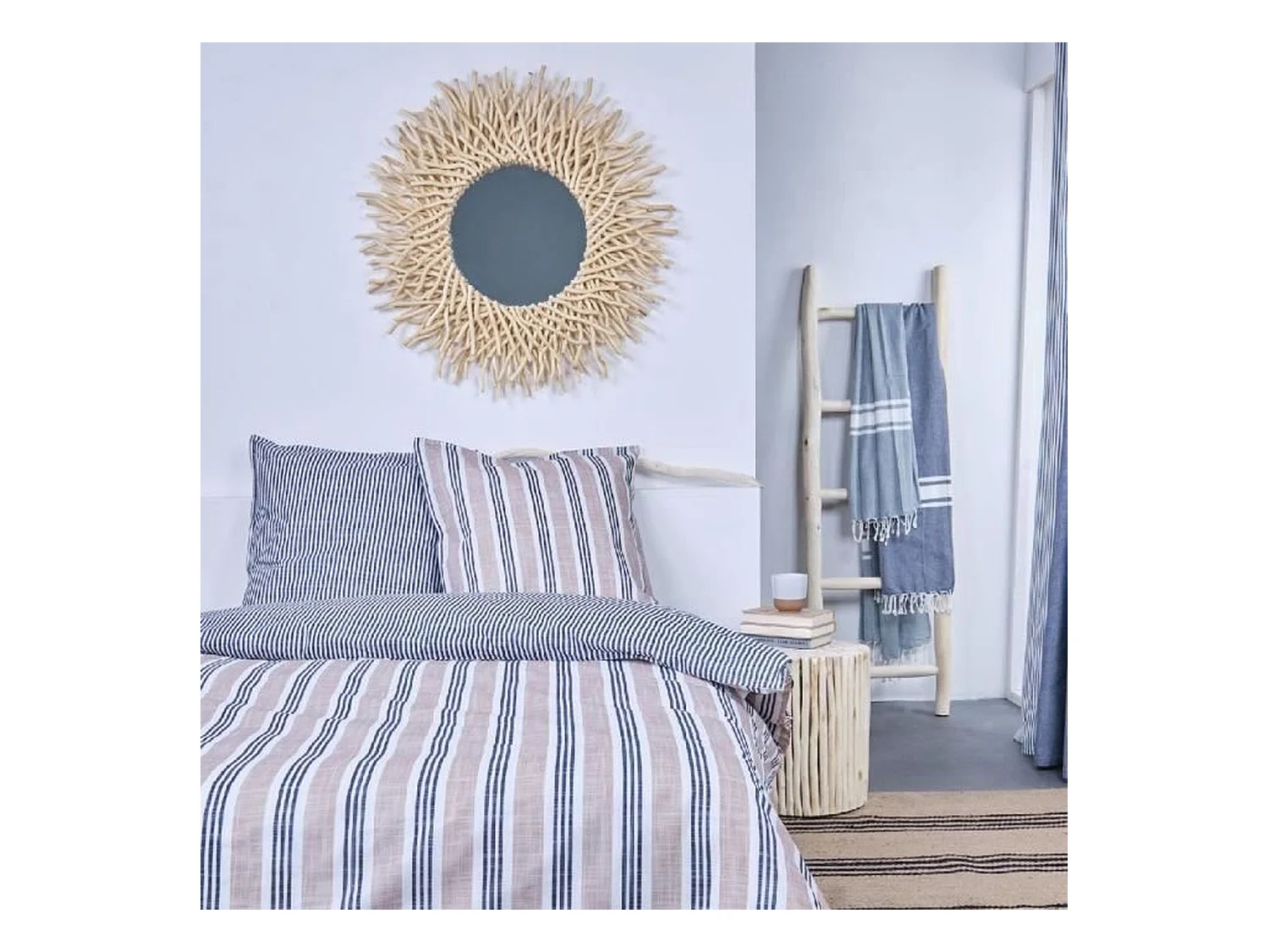 Parure de lit 220 x 240 cm - coton imprimé rayé