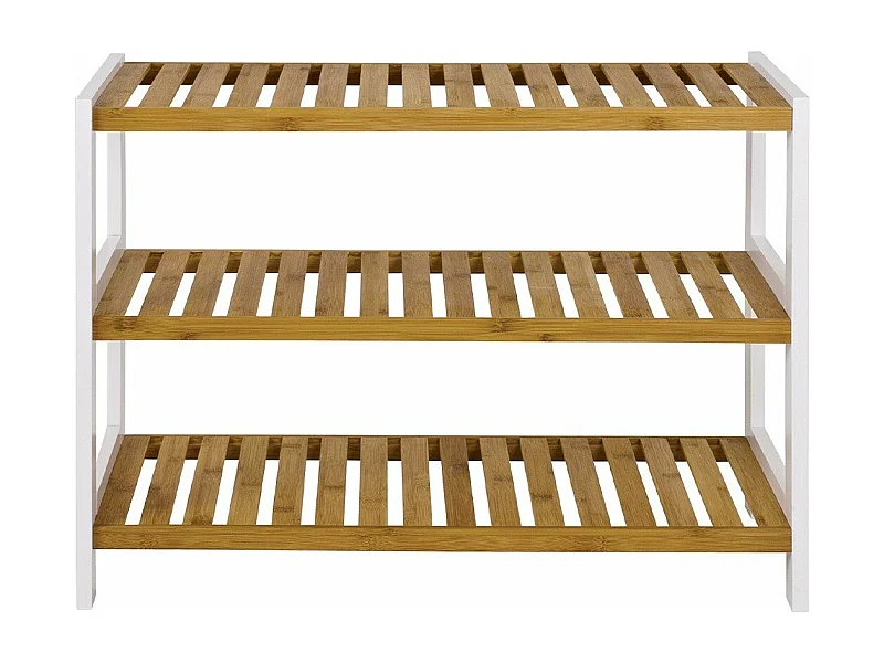 Etagère à chaussures en bambou et décor blanc - H55 cm