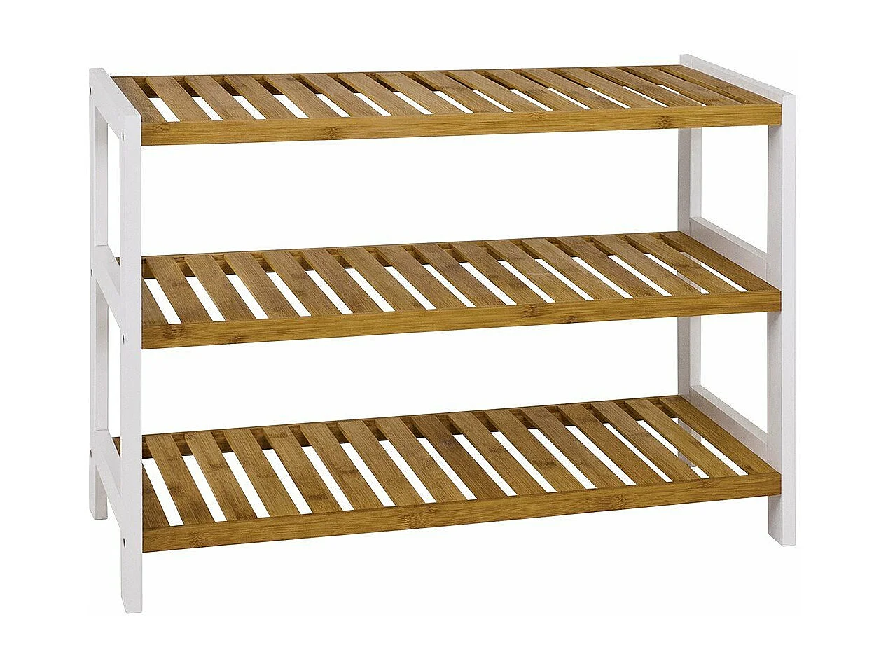 Etagère à chaussures en bambou et décor blanc - H55 cm