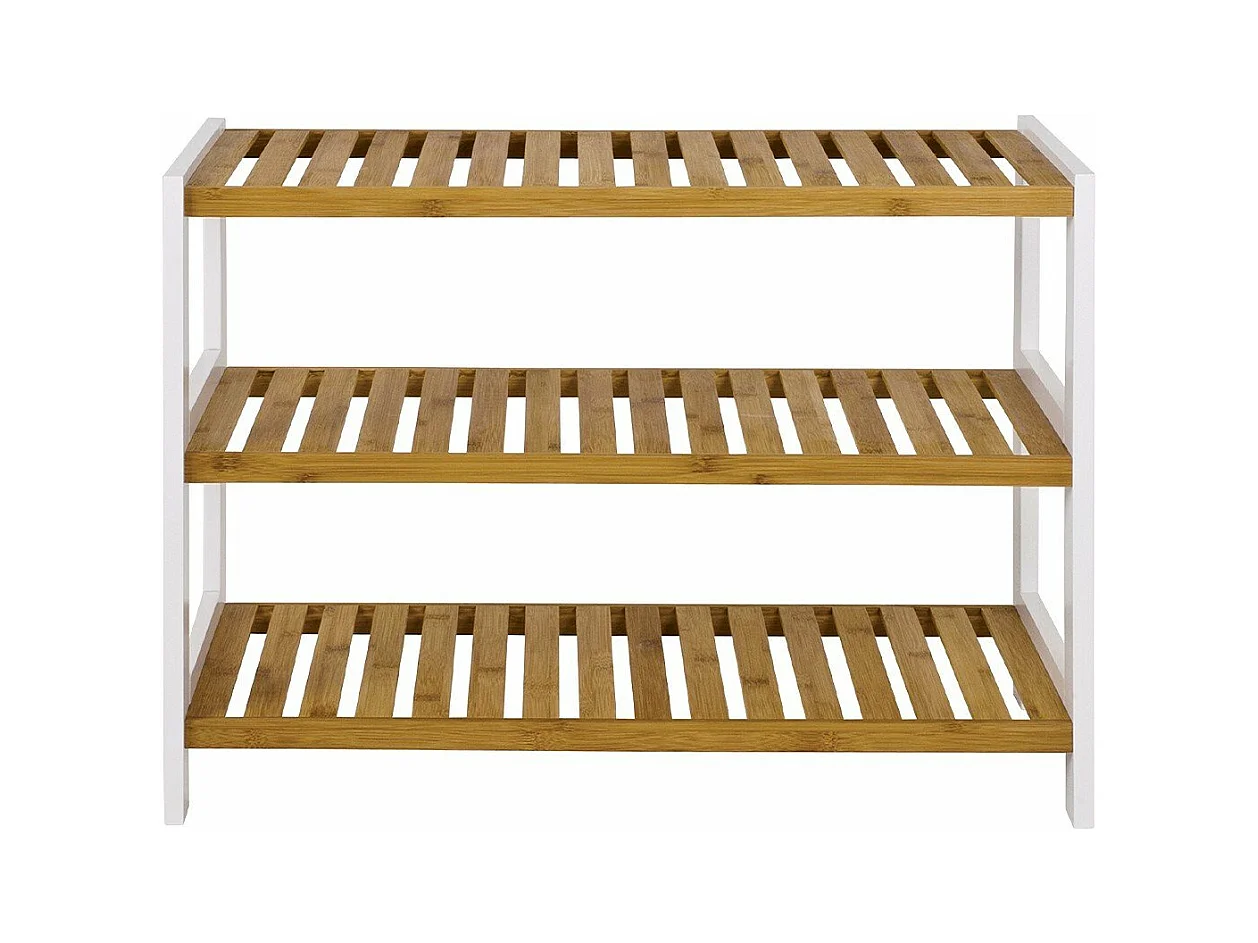 Etagère à chaussures en bambou et décor blanc - H55 cm
