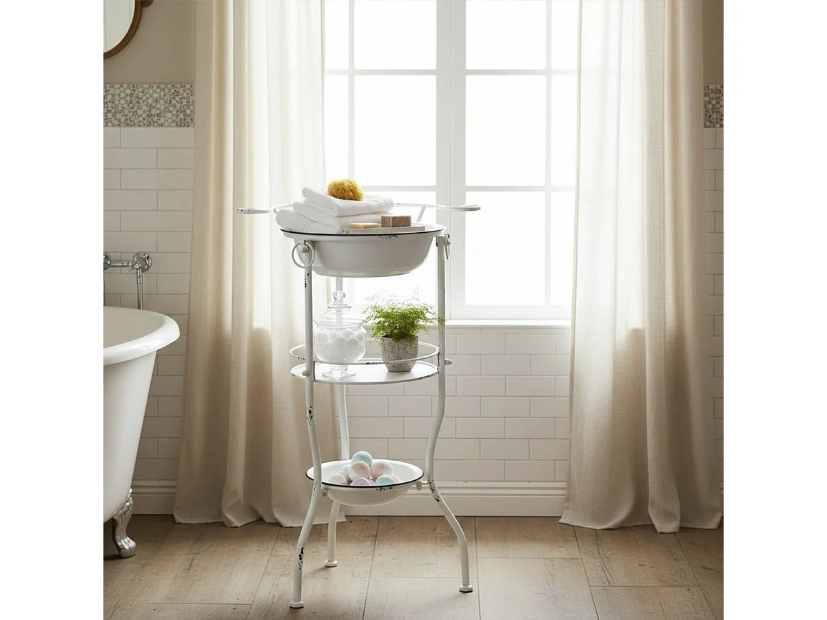 Étagère 3 Niveaux Vintage "Bassines" 85cm Blanc