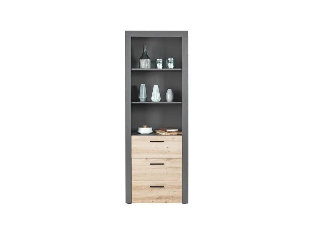 Étagère 3 Niveaux & 3 Tiroirs "Magnisa" 190cm Chêne & Gris