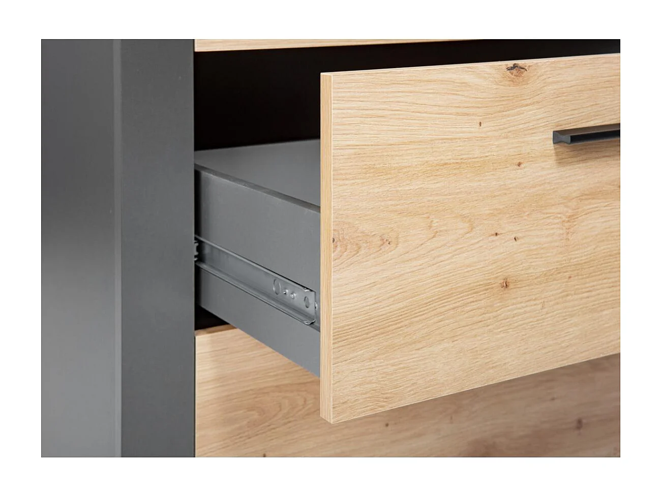 Étagère 3 Niveaux & 3 Tiroirs "Magnisa" 190cm Chêne & Gris