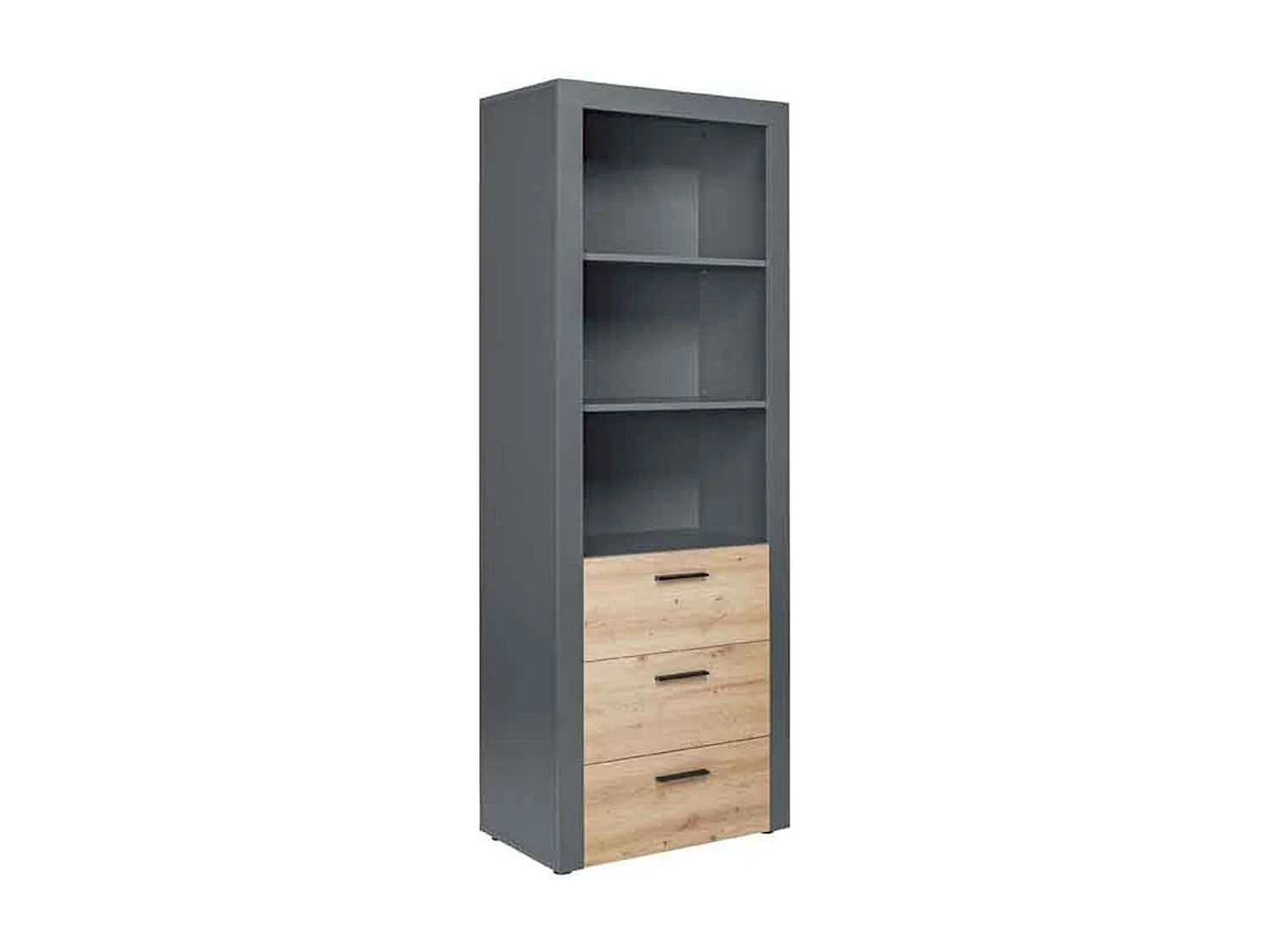 Étagère 3 Niveaux & 3 Tiroirs "Magnisa" 190cm Chêne & Gris