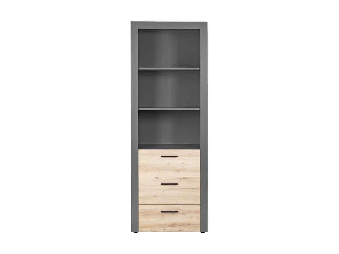 Étagère 3 Niveaux & 3 Tiroirs "Magnisa" 190cm Chêne & Gris