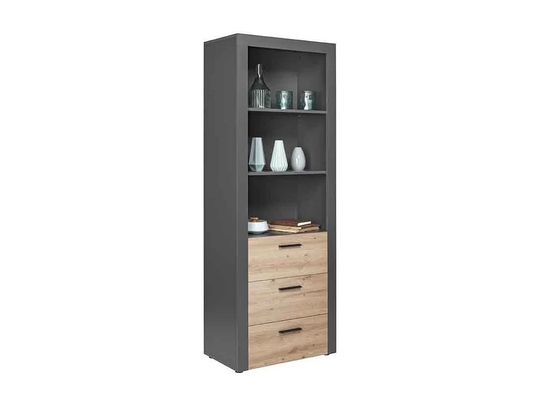 Étagère 3 Niveaux & 3 Tiroirs "Magnisa" 190cm Chêne & Gris