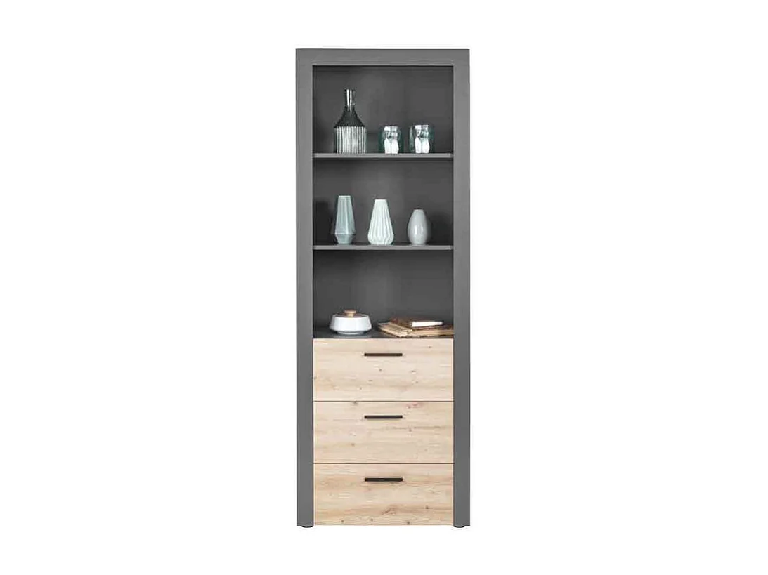 Étagère 3 Niveaux & 3 Tiroirs "Magnisa" 190cm Chêne & Gris
