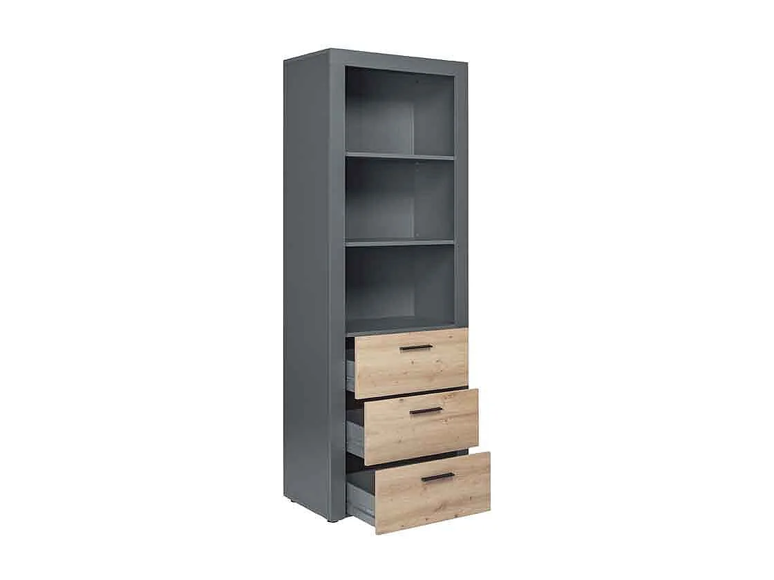 Étagère 3 Niveaux & 3 Tiroirs "Magnisa" 190cm Chêne & Gris