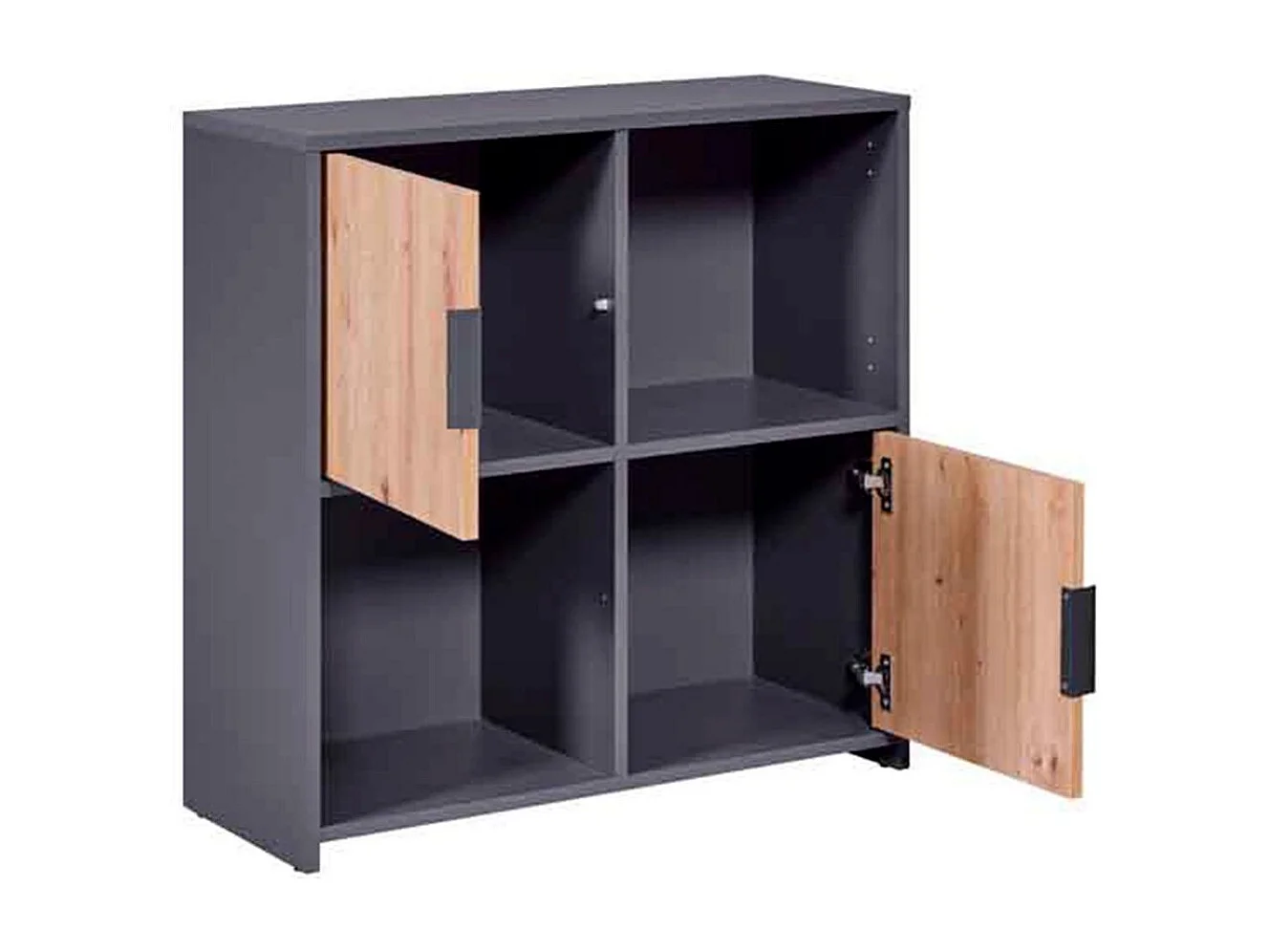 Étagère 2 Portes "Gemeno" 77cm Gris & Chêne