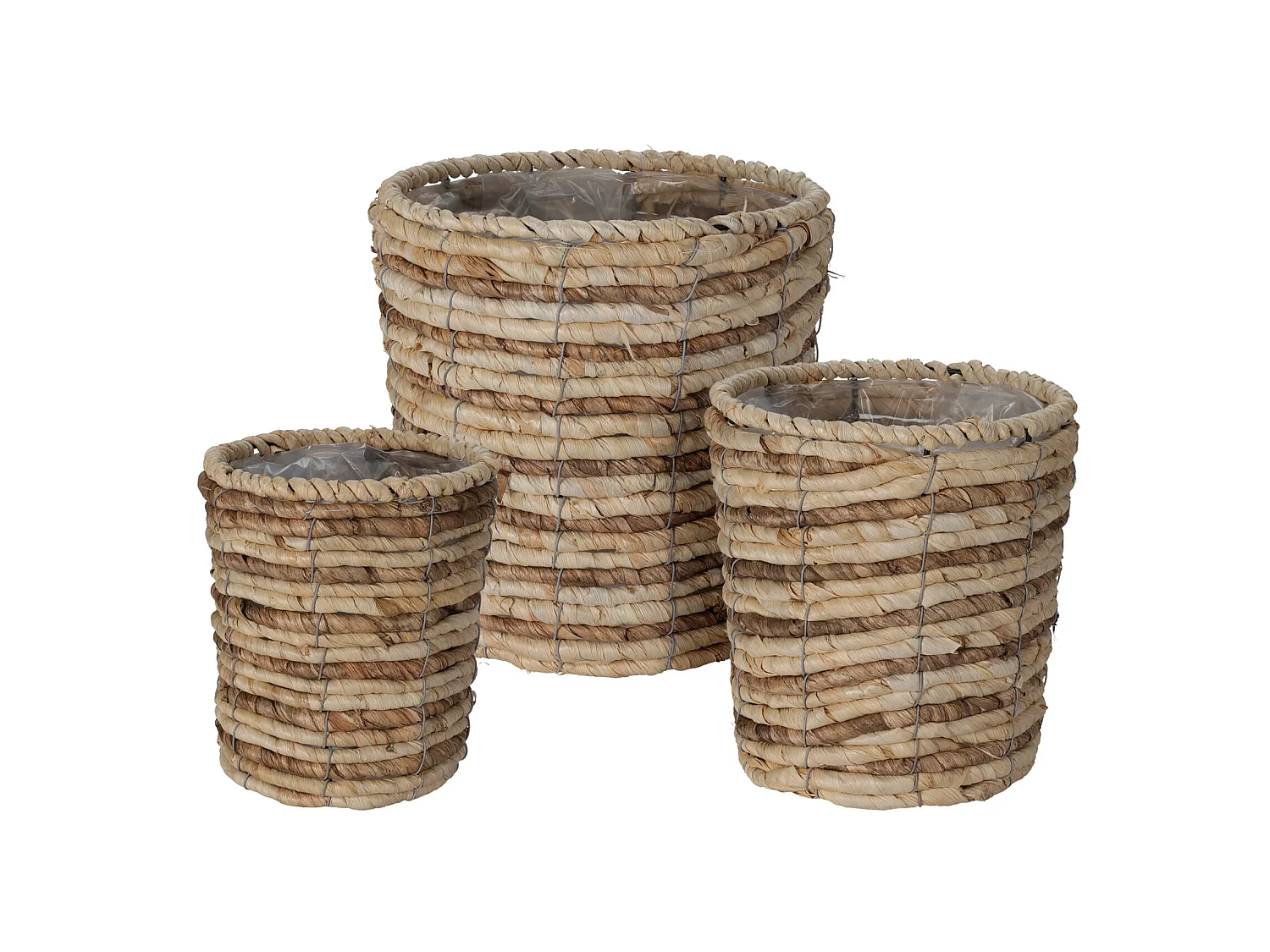 Set de 3 Paniers à Plantes Paniers Doublés Paille de Maïs Marron