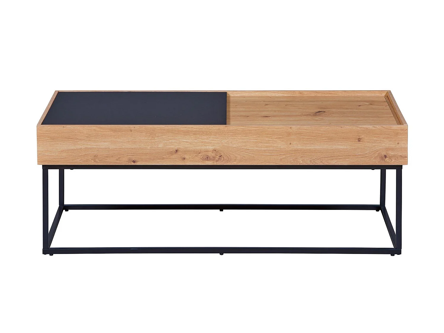 Tavolino da caffè Filora con contenitore grigio, decori in rovere Artisan.
