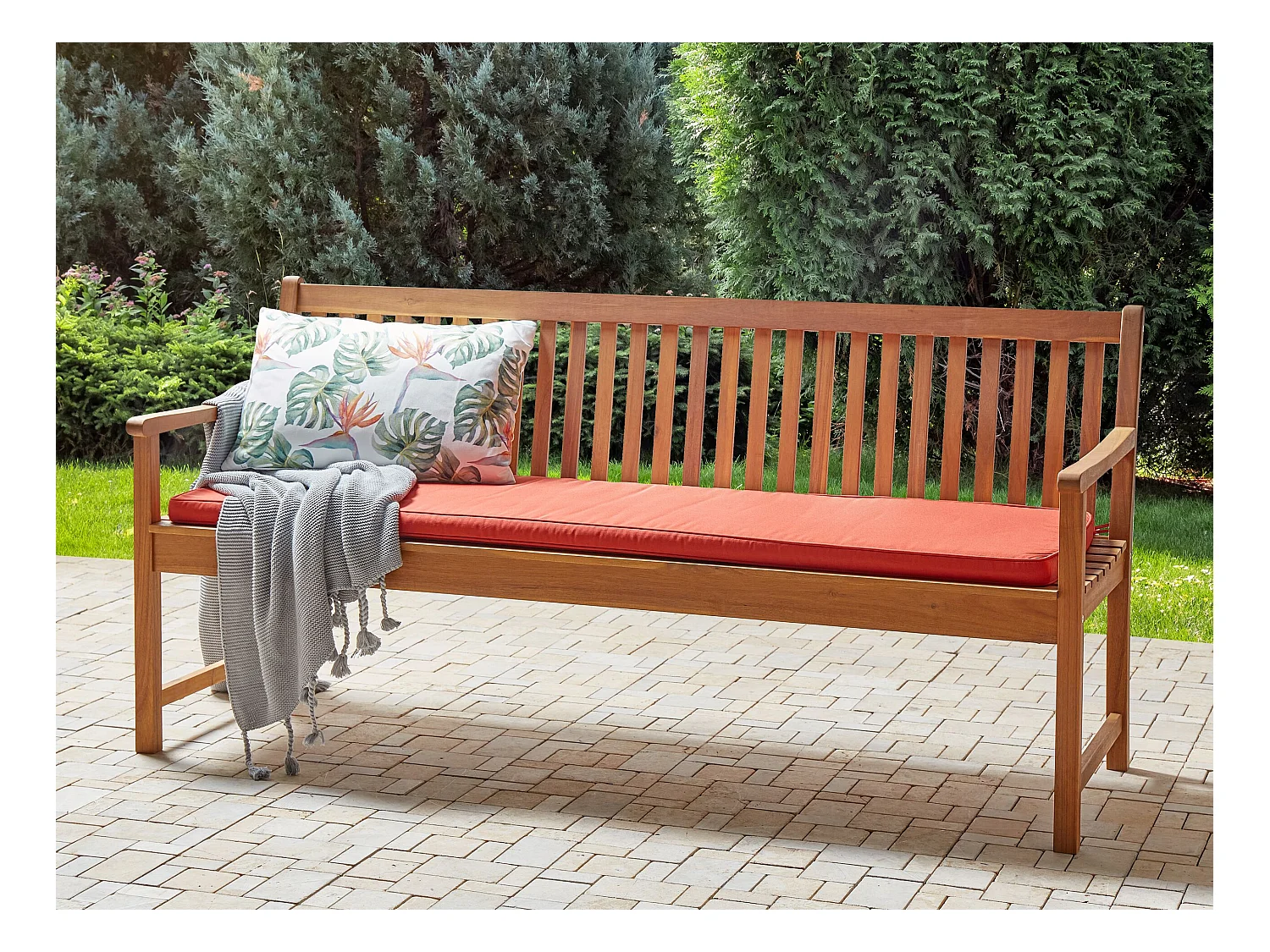 Moderne Auflage für Gartenbank rot mit Befestigungsband 169 x 50 x 5 cm Vivara