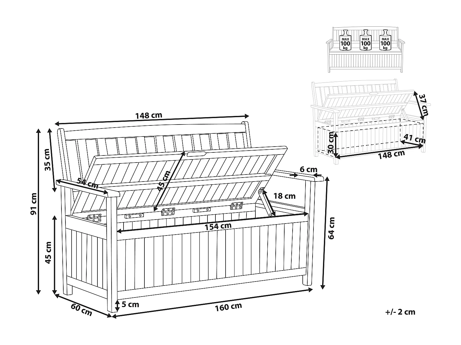 Praktische Gartenbank hellbraunes Akazienholz Stauraum 160 cm Sovana