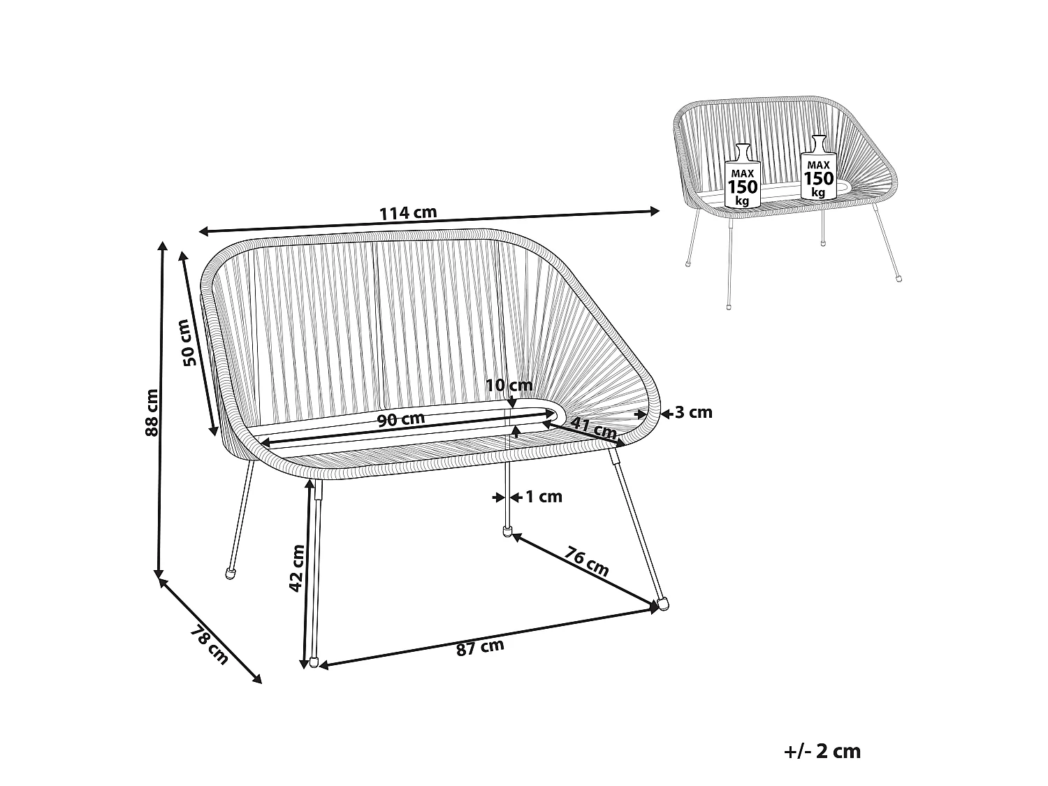 Tuinbank ACAPULCO II 113 cm Zwart