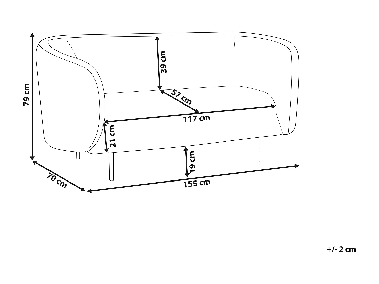 Bank LOEN Stof Zwart/wit 2-zitter