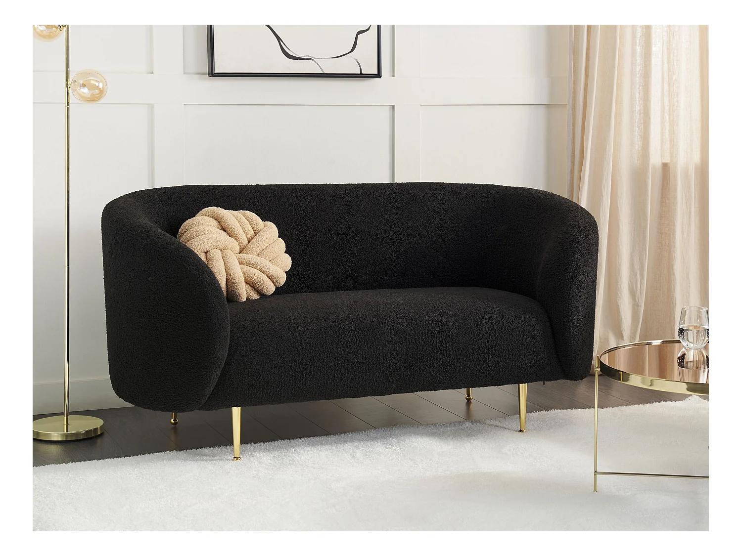 Divano LOEN Bouclé Nero 2 posti