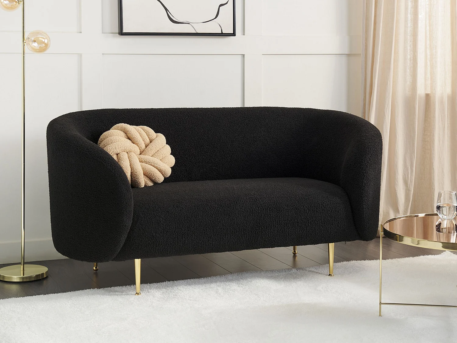 Sofa im Art-Déco-Stil mit Armlehnen Metallgestell Bouclé schwarz modern Loen