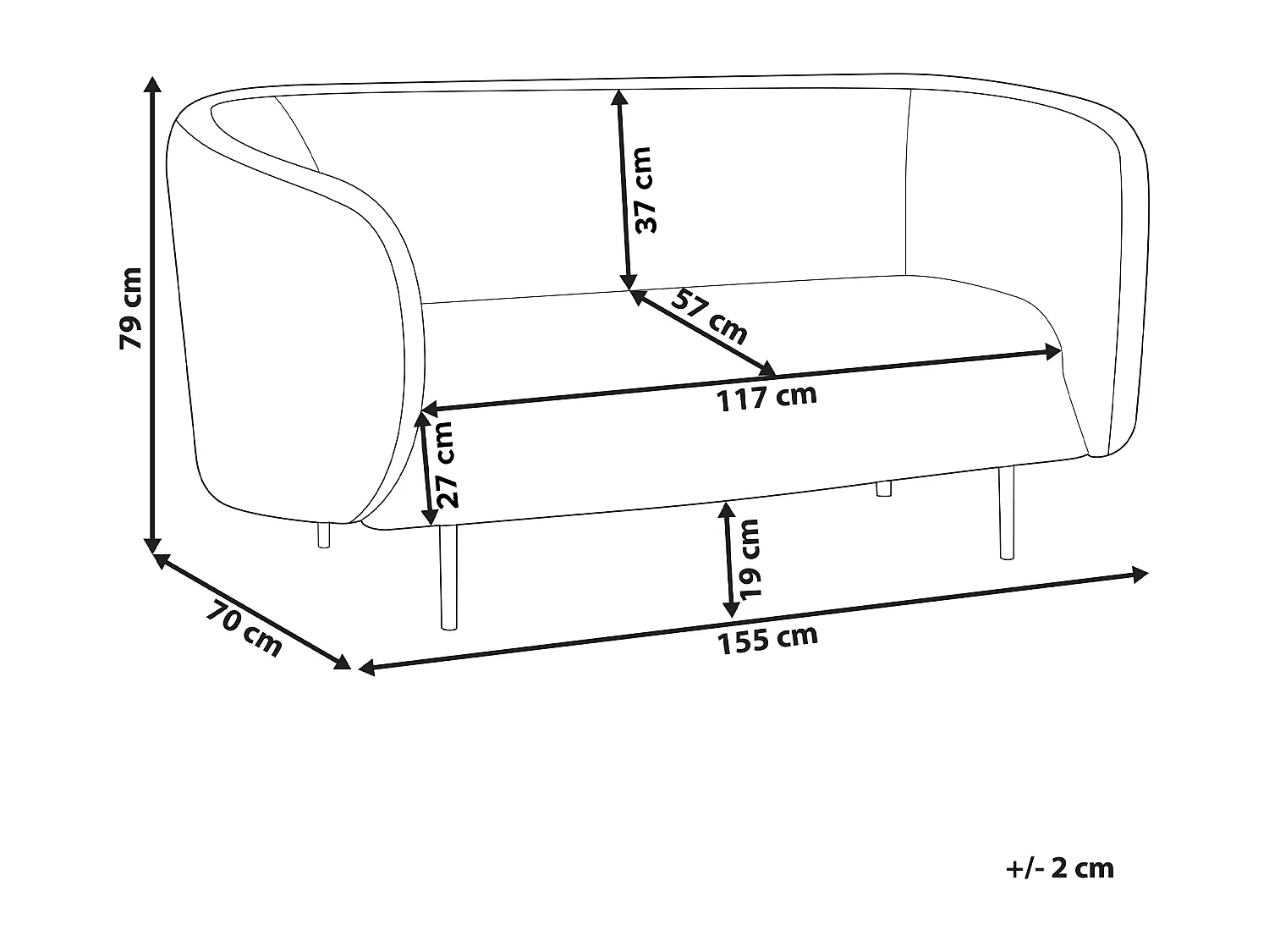 Sofá LOEN Bouclé Preto 2 lugares