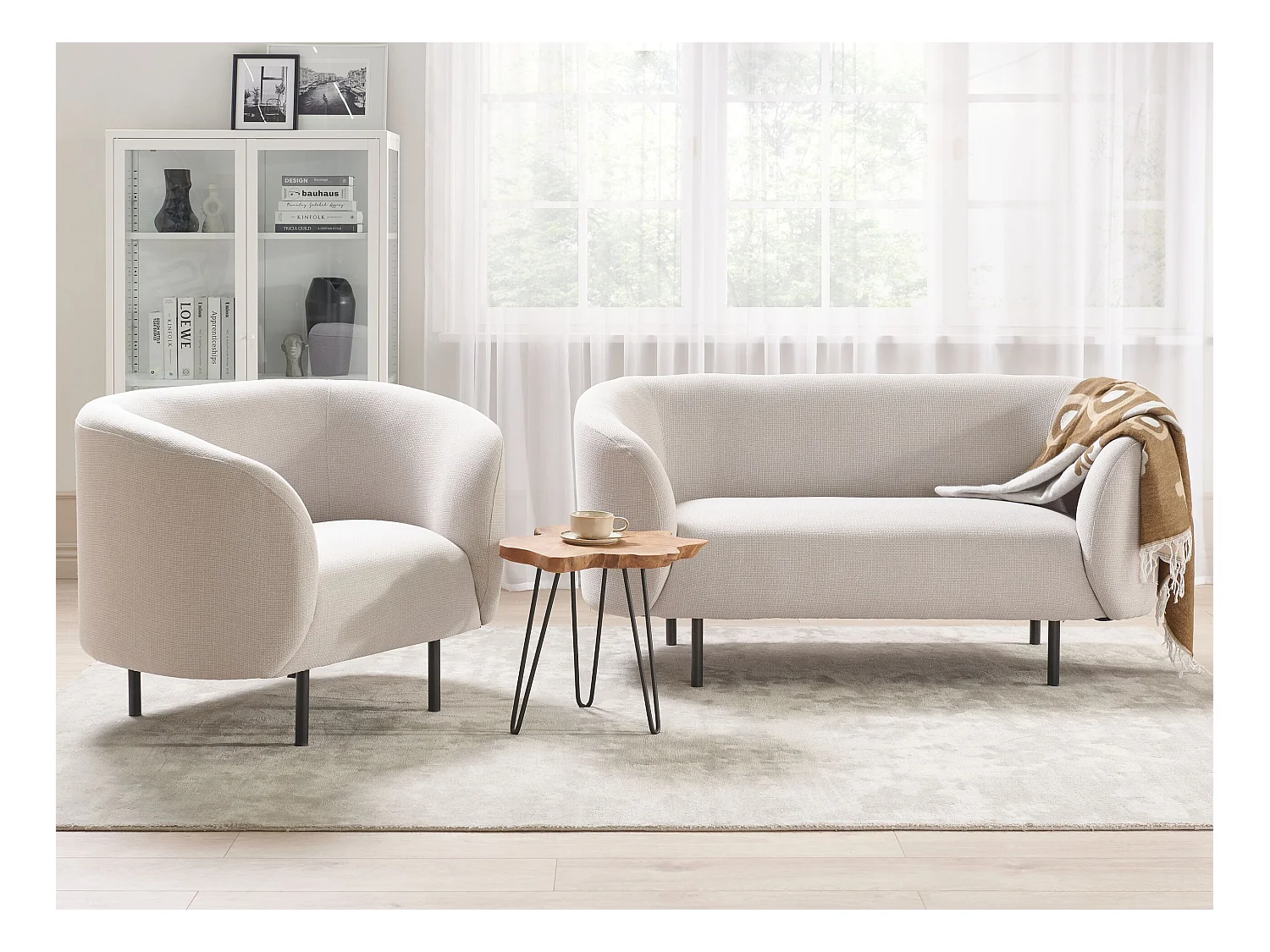 Canapé 2 places LOEN Tissu Beige clair