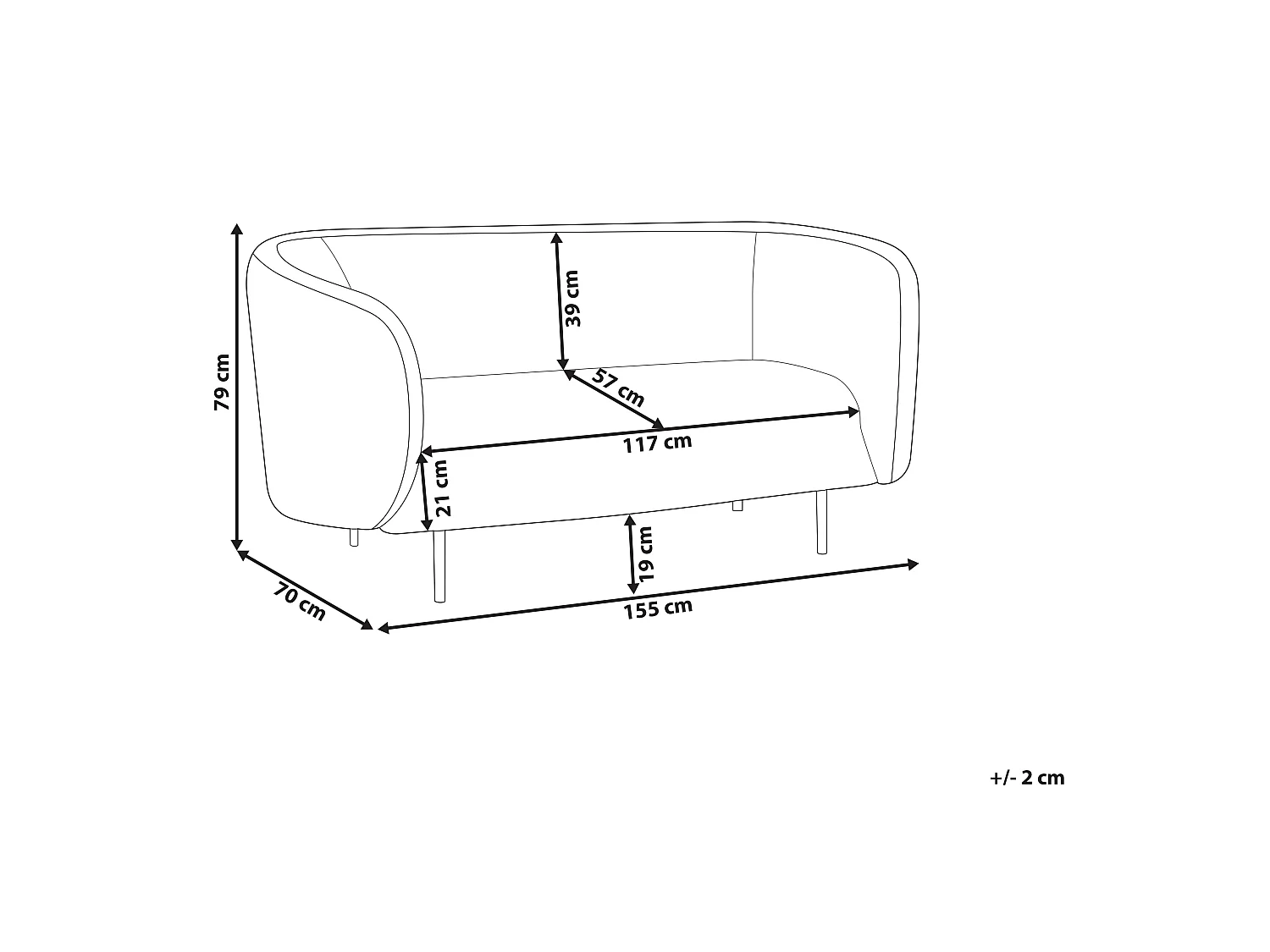 Canapé 2 places LOEN Tissu Beige clair