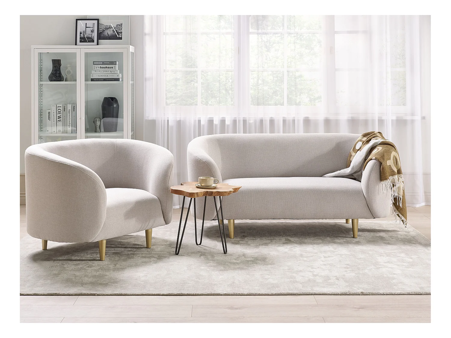 Sofa im Art-Déco-Stil mit Armlehnen Metallgestell Stoff beige / gold modern Loen