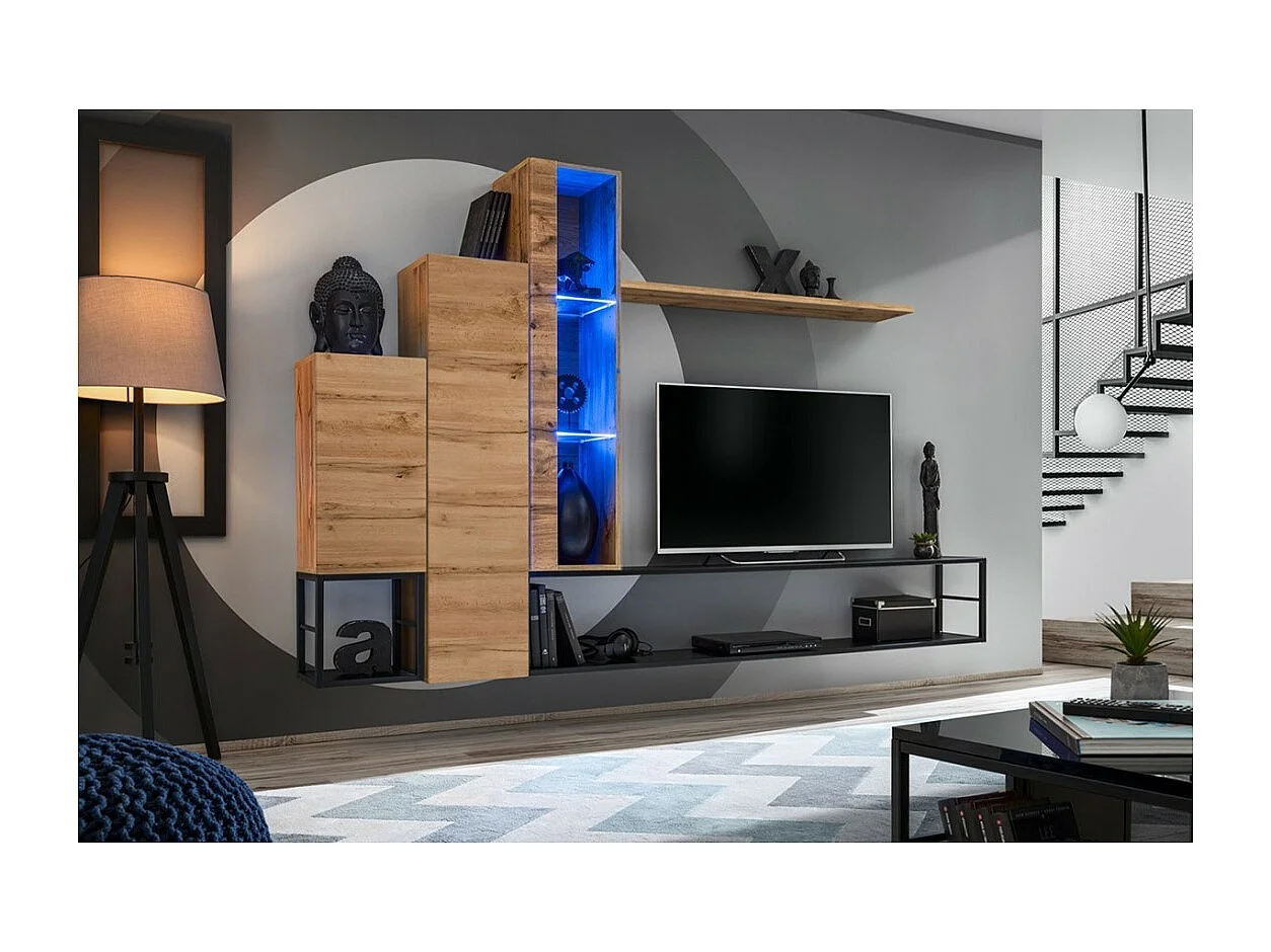 Étagère murale 180 cm SWITCH – Coloris chêne wotan – Design moderne et pratique