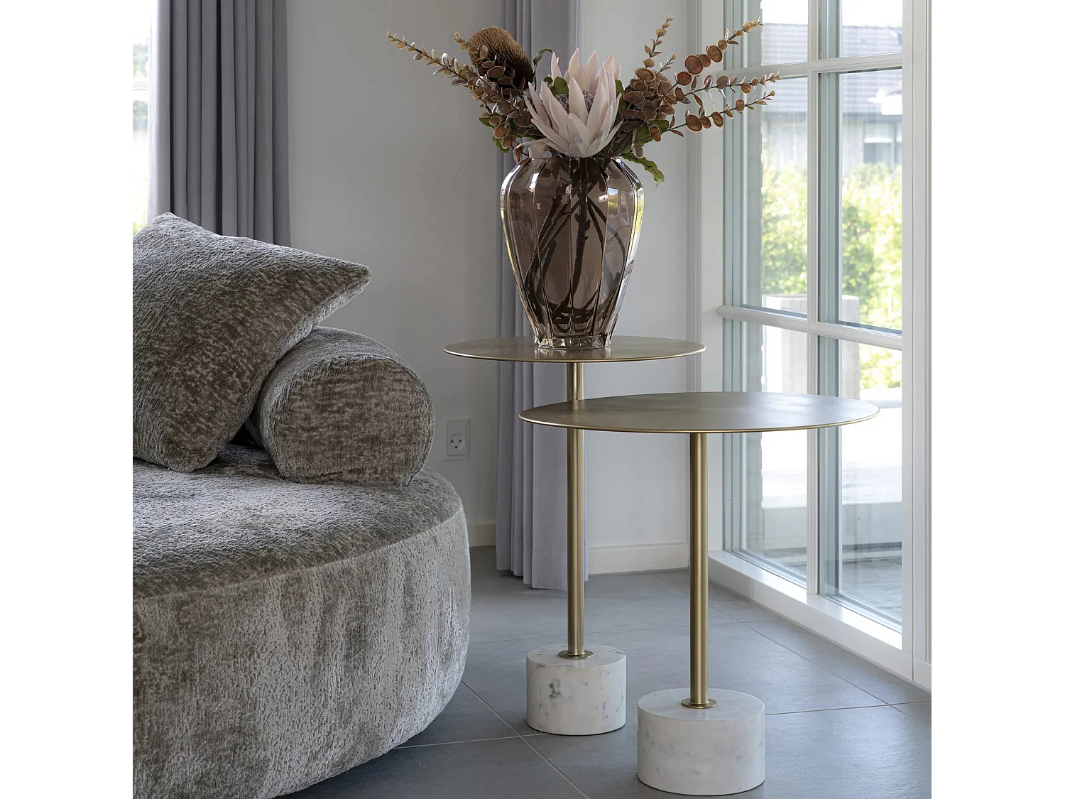 Table d'appoint en laiton et marbre LECCO Ø 51cm