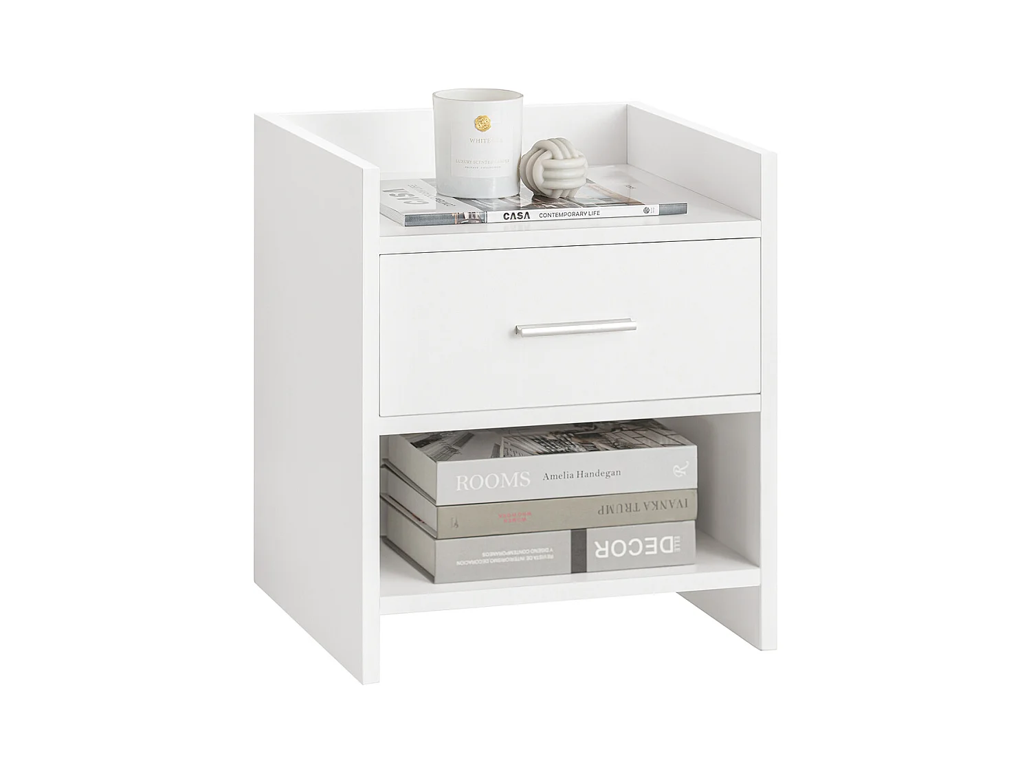 SoBuy FBT66-Wx2 Lot de 2 Tables de Chevet Tables de Nuit Bout de Canapé avec 1 Tiroir 1 Niche, Blanc