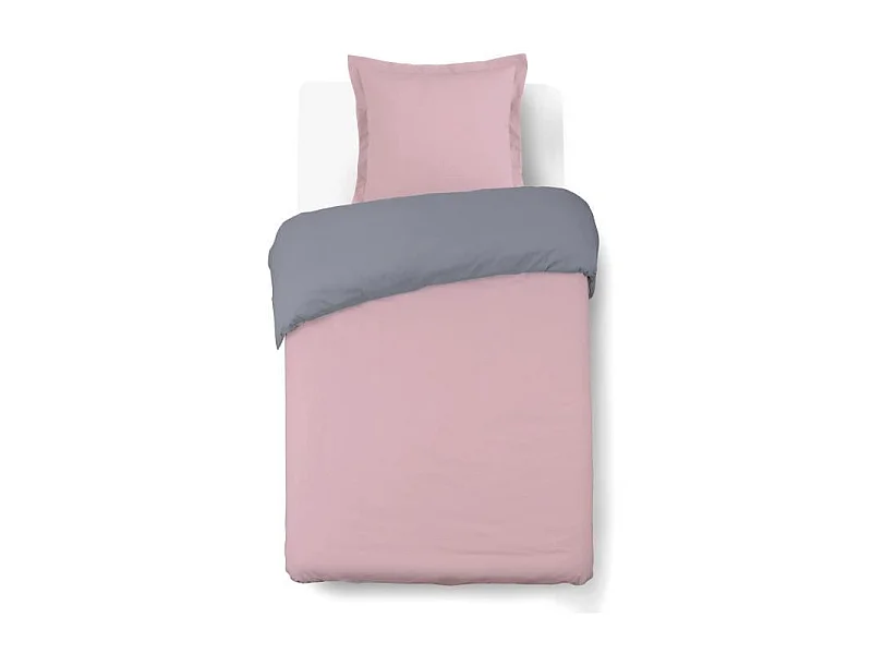 Housse de couette Réversible 140x200cm avec 1 taie 65x65cm - Gris/rose - 100% coton