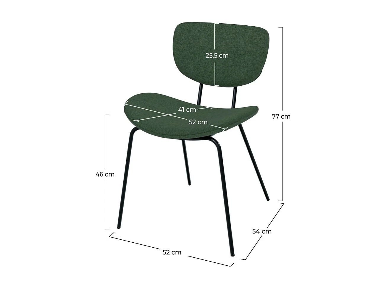 Chaise en tissu vert et pieds en métal noir (lot de 2) - Verner