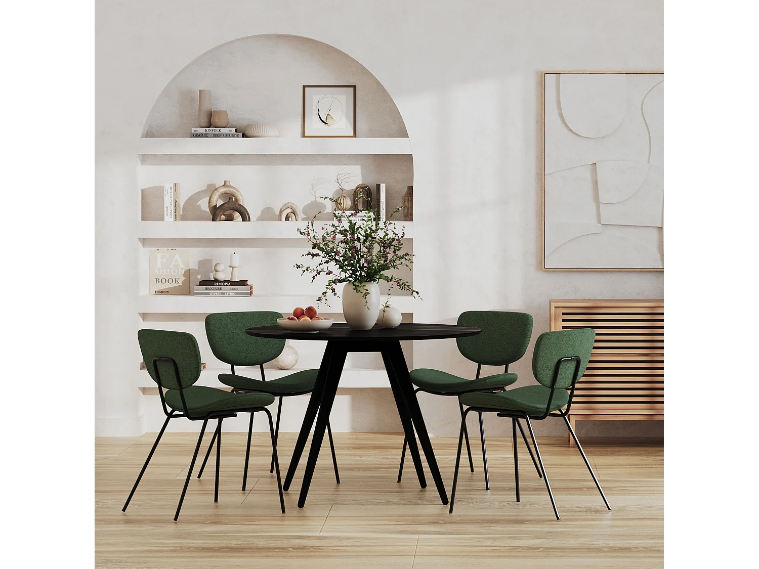 Chaise en tissu vert et pieds en métal noir (lot de 2) - Verner