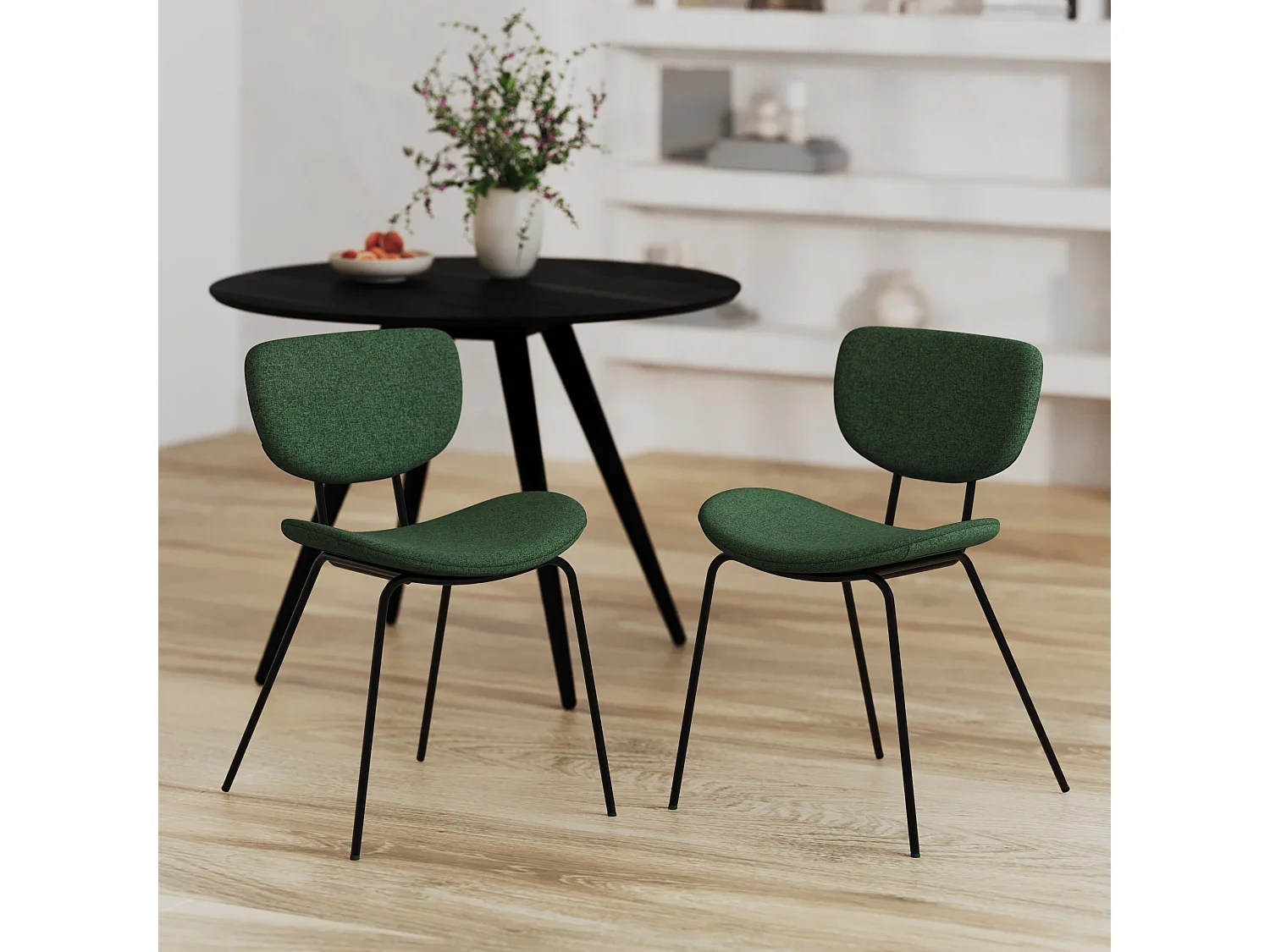Silla verde de tela buclé con patas en metal, lote de 2 - Verner