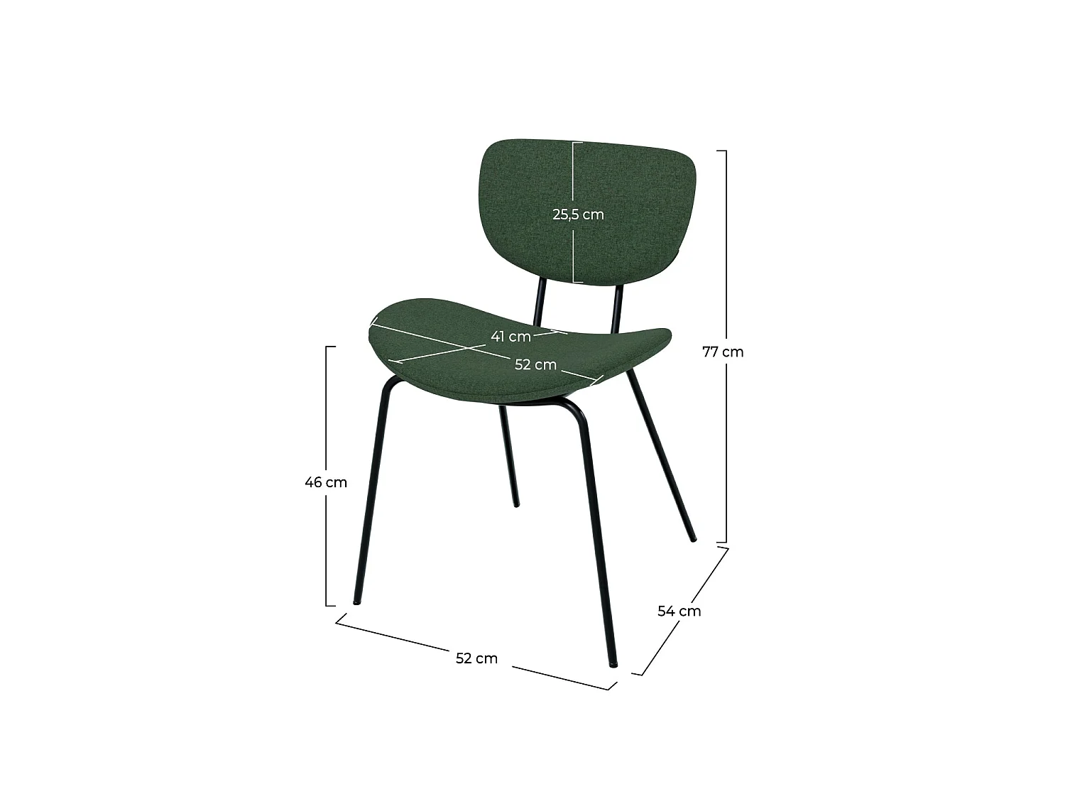 Silla verde de tela buclé con patas en metal, lote de 2 - Verner