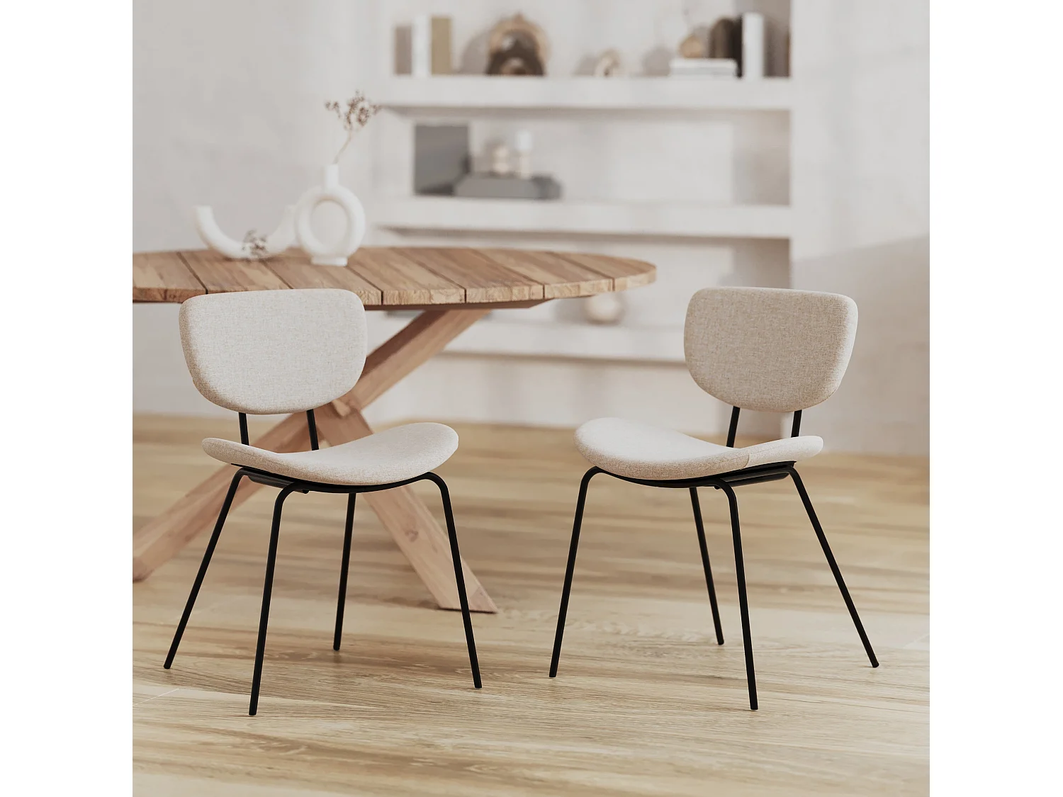 Set di 2 sedie in tessuto bouclé beige con gambe in metallo - Verner