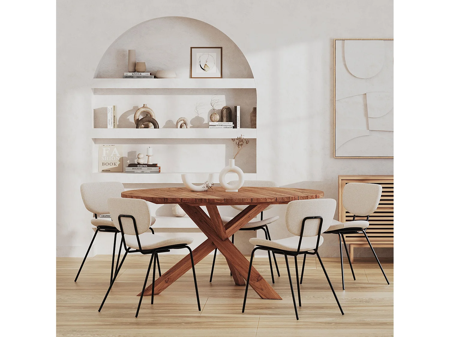 Set di 2 sedie in tessuto bouclé beige con gambe in metallo - Verner