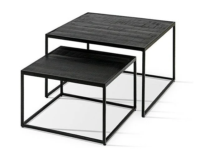 Vierkante zwarte houten salontafel uit de QUEEN collectie. Meubel in industriële stijl.