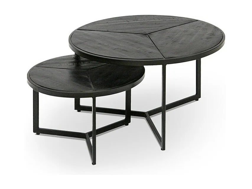 Lot de 2 tables basses gigognes rondes bois noir – Collection LAVE – Style industriel