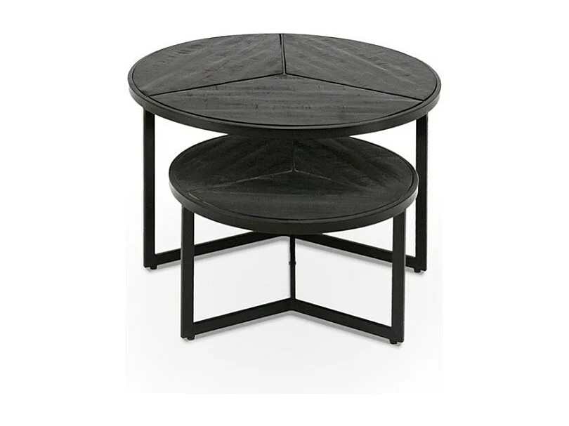 Lot de 2 tables basses gigognes rondes bois noir – Collection LAVE – Style industriel