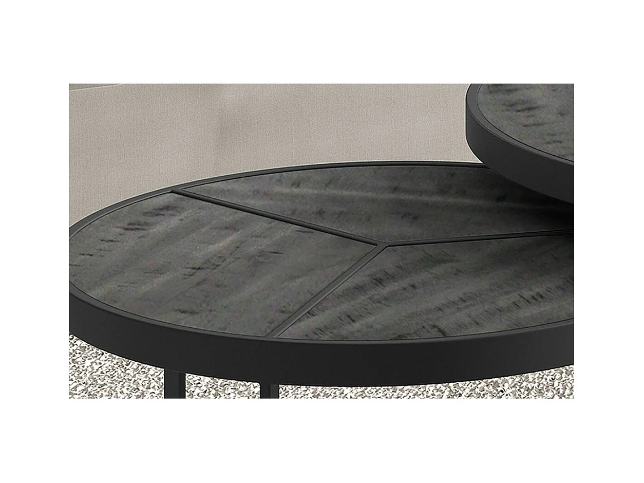 Lot de 2 tables basses gigognes rondes bois noir – Collection LAVE – Style industriel