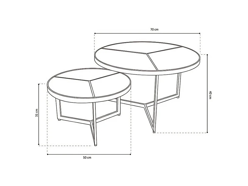 Lot de 2 tables basses gigognes rondes bois noir – Collection LAVE – Style industriel