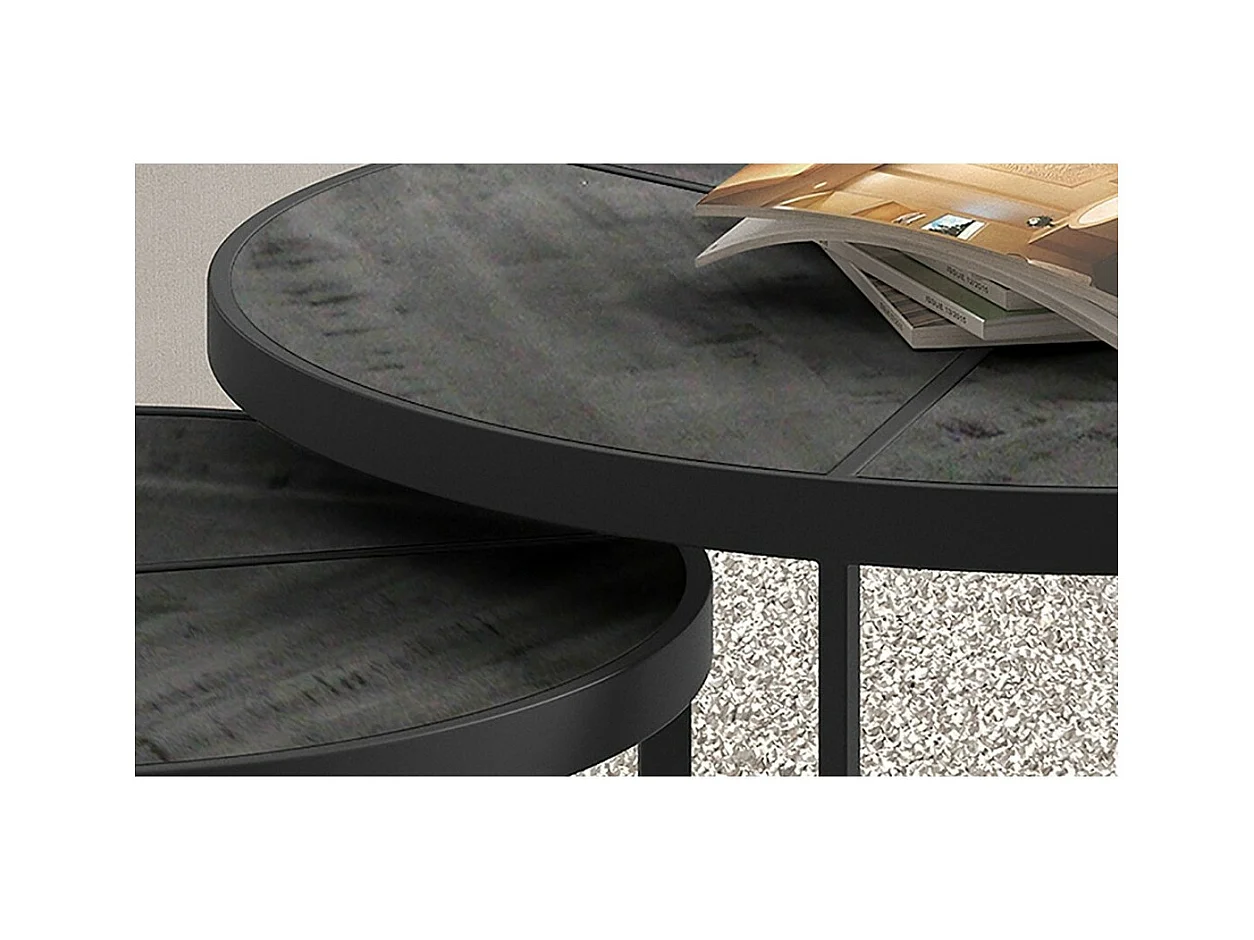 Lot de 2 tables basses gigognes rondes bois noir – Collection LAVE – Style industriel