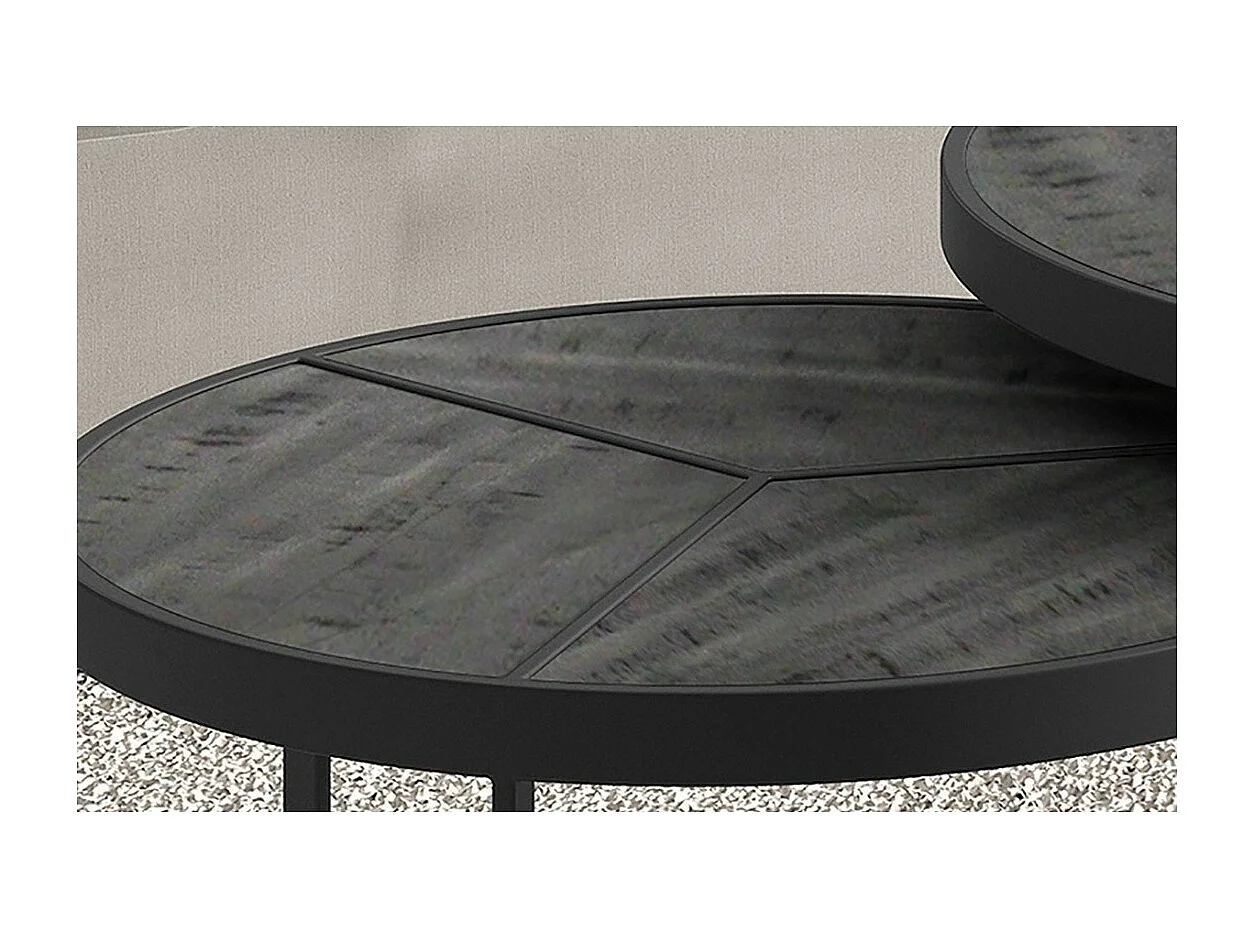 Lot de 2 tables basses gigognes rondes bois noir – Collection LAVE – Style industriel