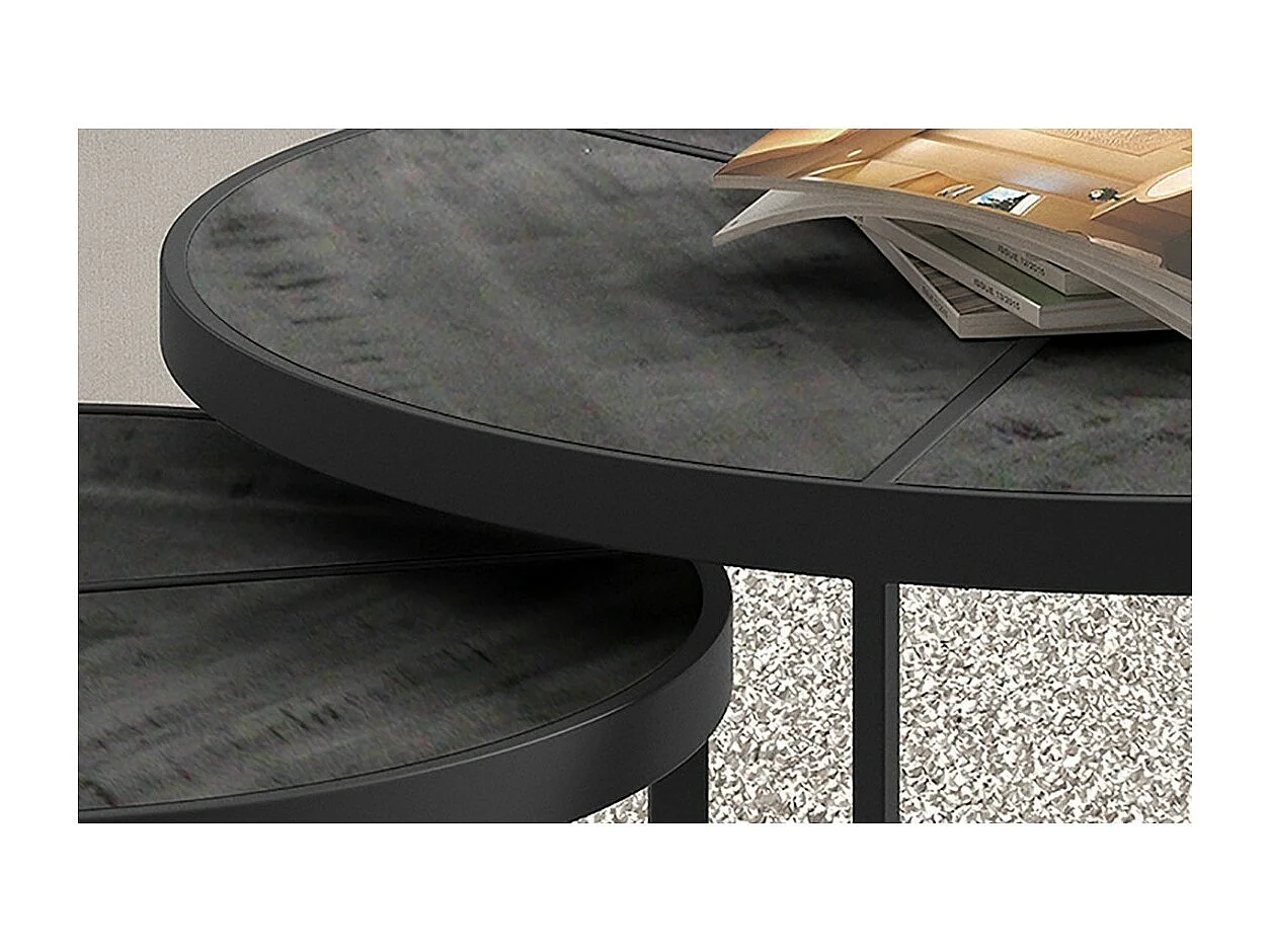 Lot de 2 tables basses gigognes rondes bois noir – Collection LAVE – Style industriel