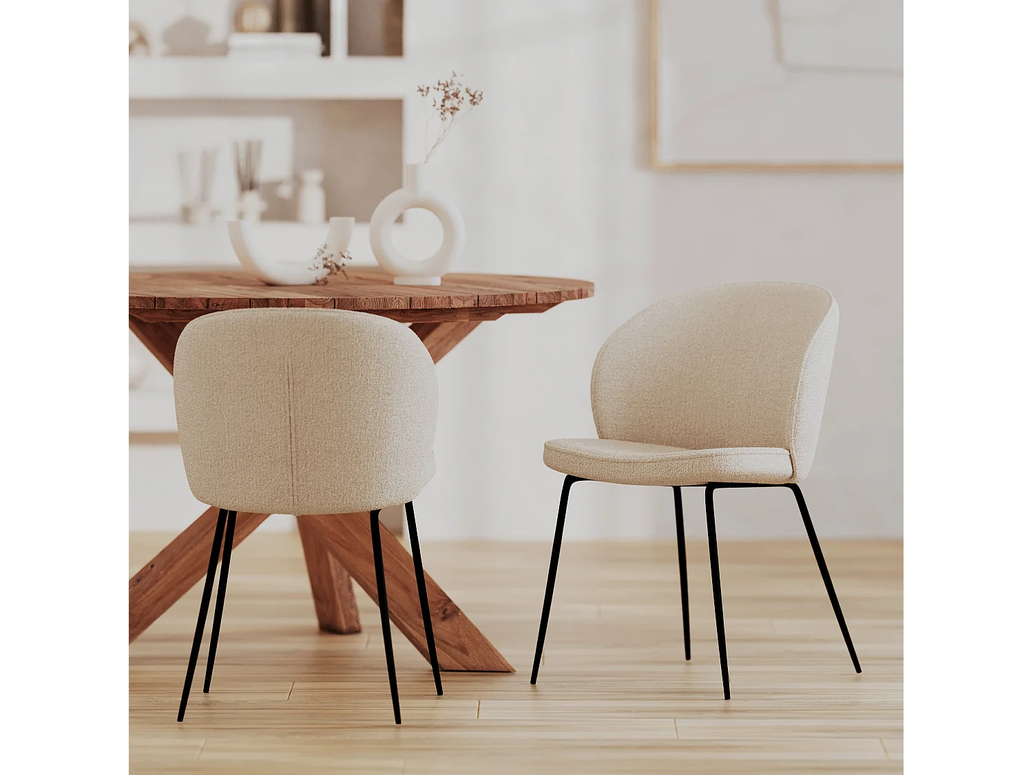 Set di 2 sedie in tessuto bouclé beige con gambe in metallo - Groom