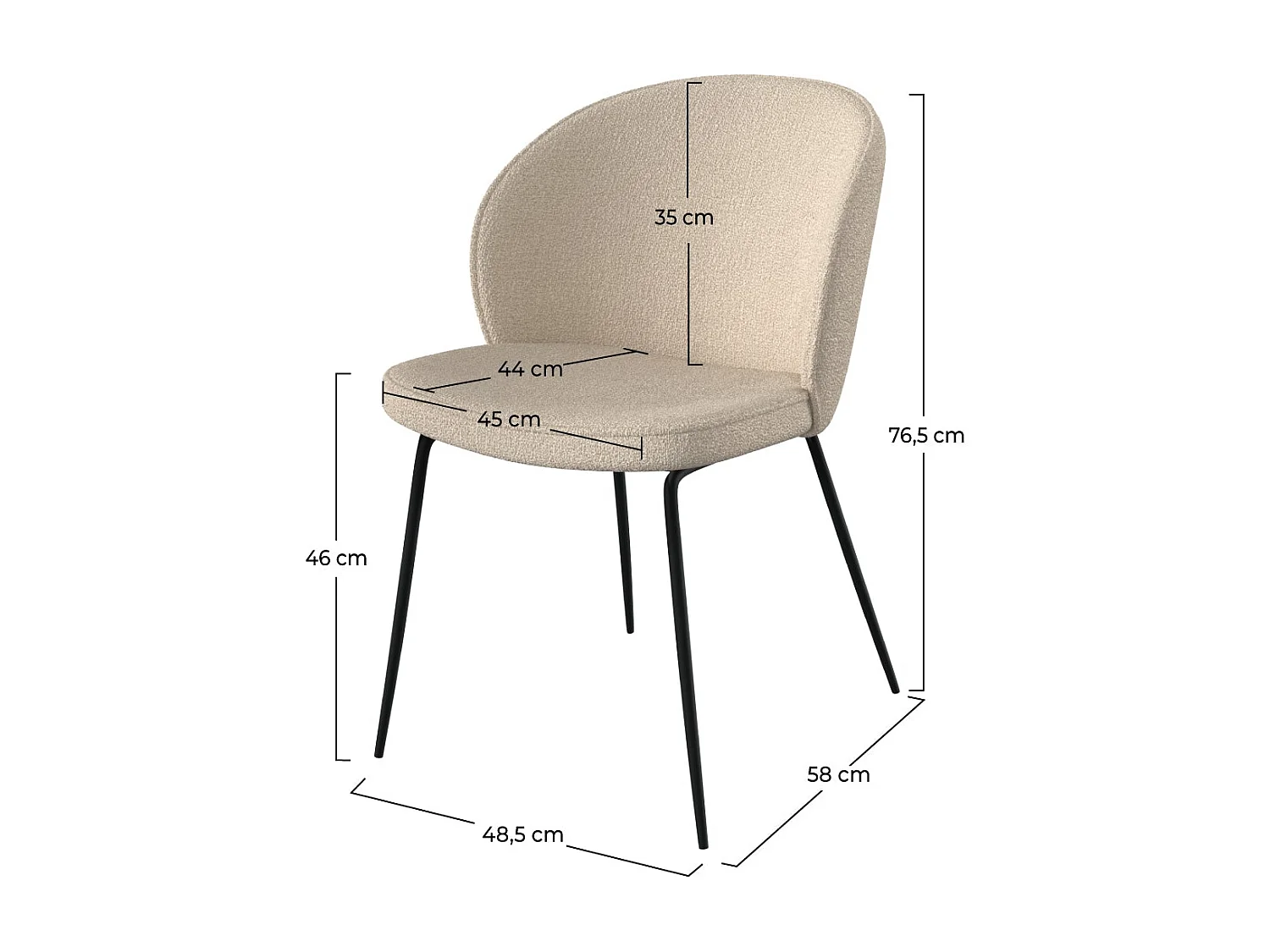 Set di 2 sedie in tessuto bouclé beige con gambe in metallo - Groom