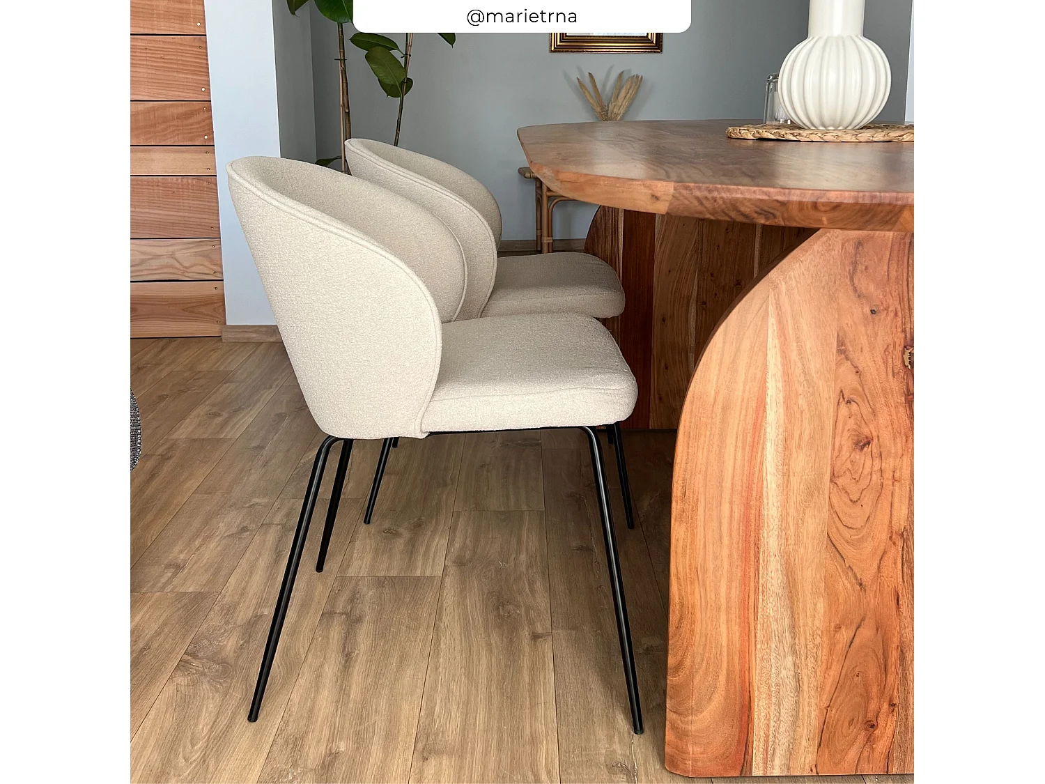 Set di 2 sedie in tessuto bouclé beige con gambe in metallo - Groom