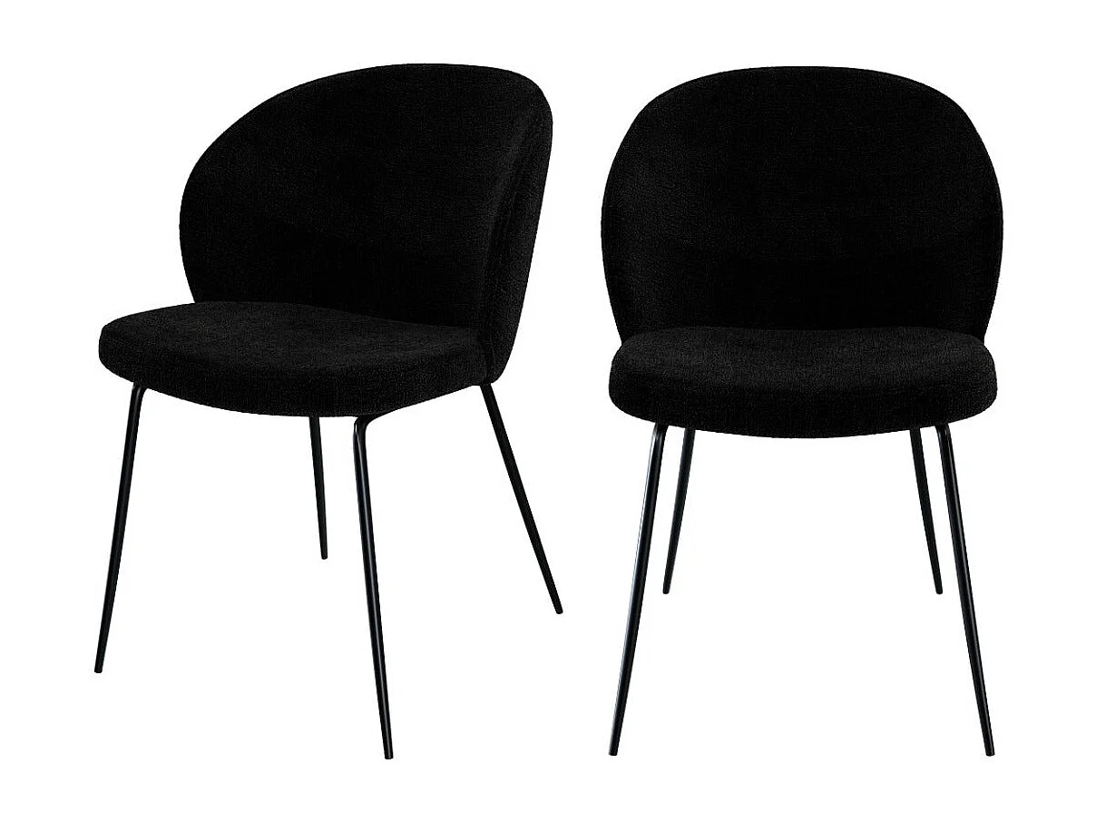 Lot de 2 chaises en tissu bouclé noir et pieds en métal - Groom