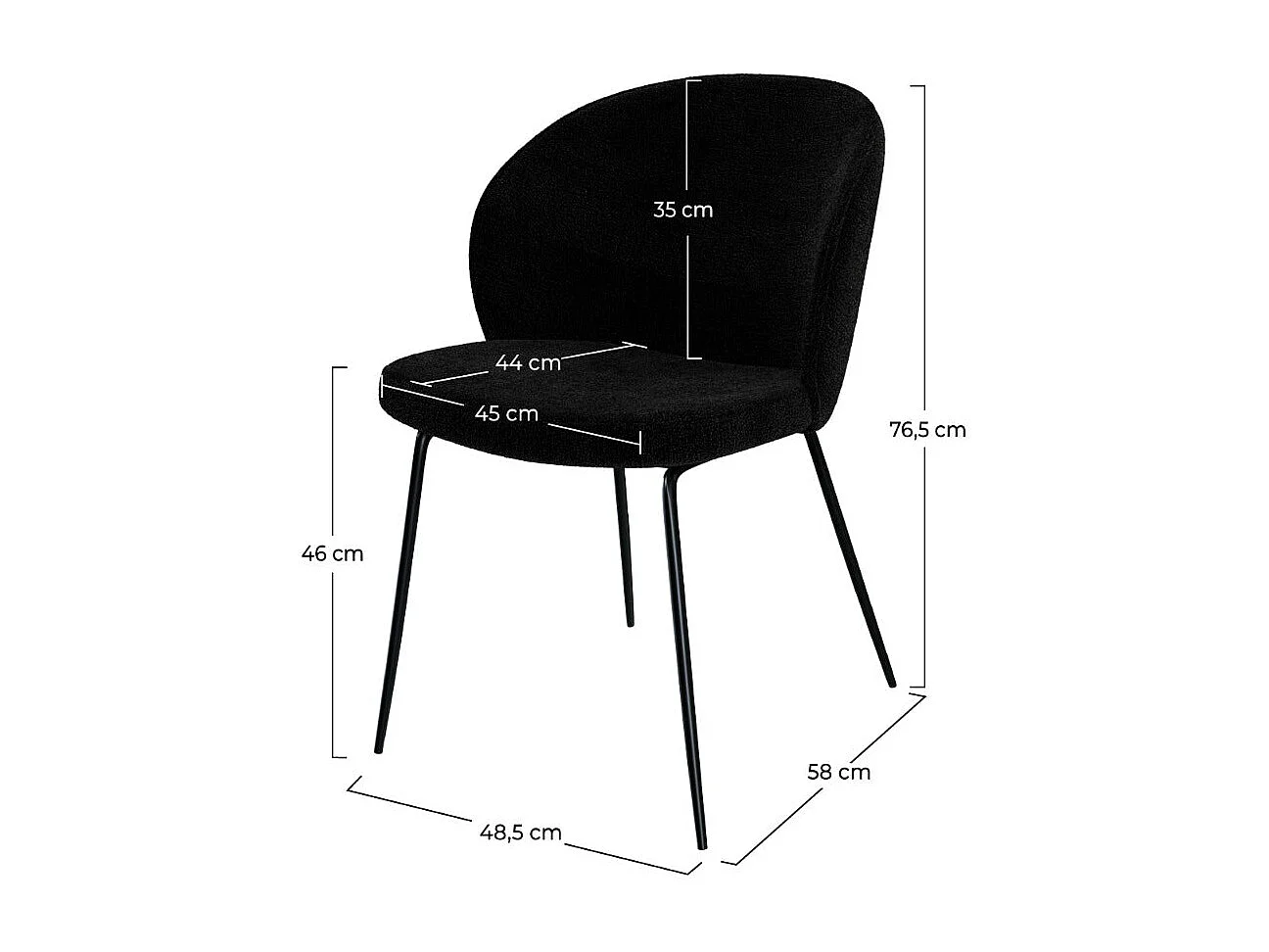 Lot de 2 chaises en tissu bouclé noir et pieds en métal - Groom