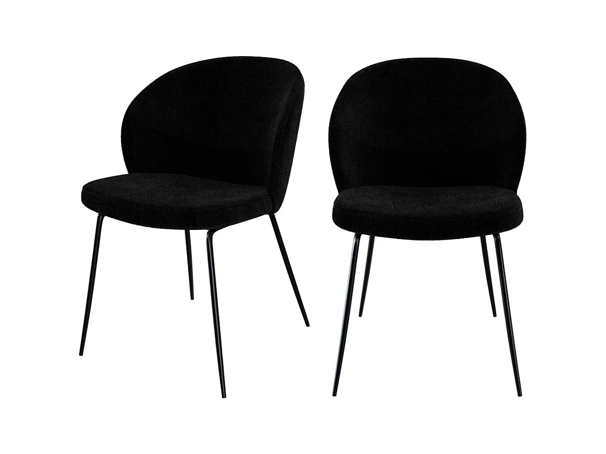 Lot de 2 chaises en tissu bouclé noir et pieds en métal - Groom