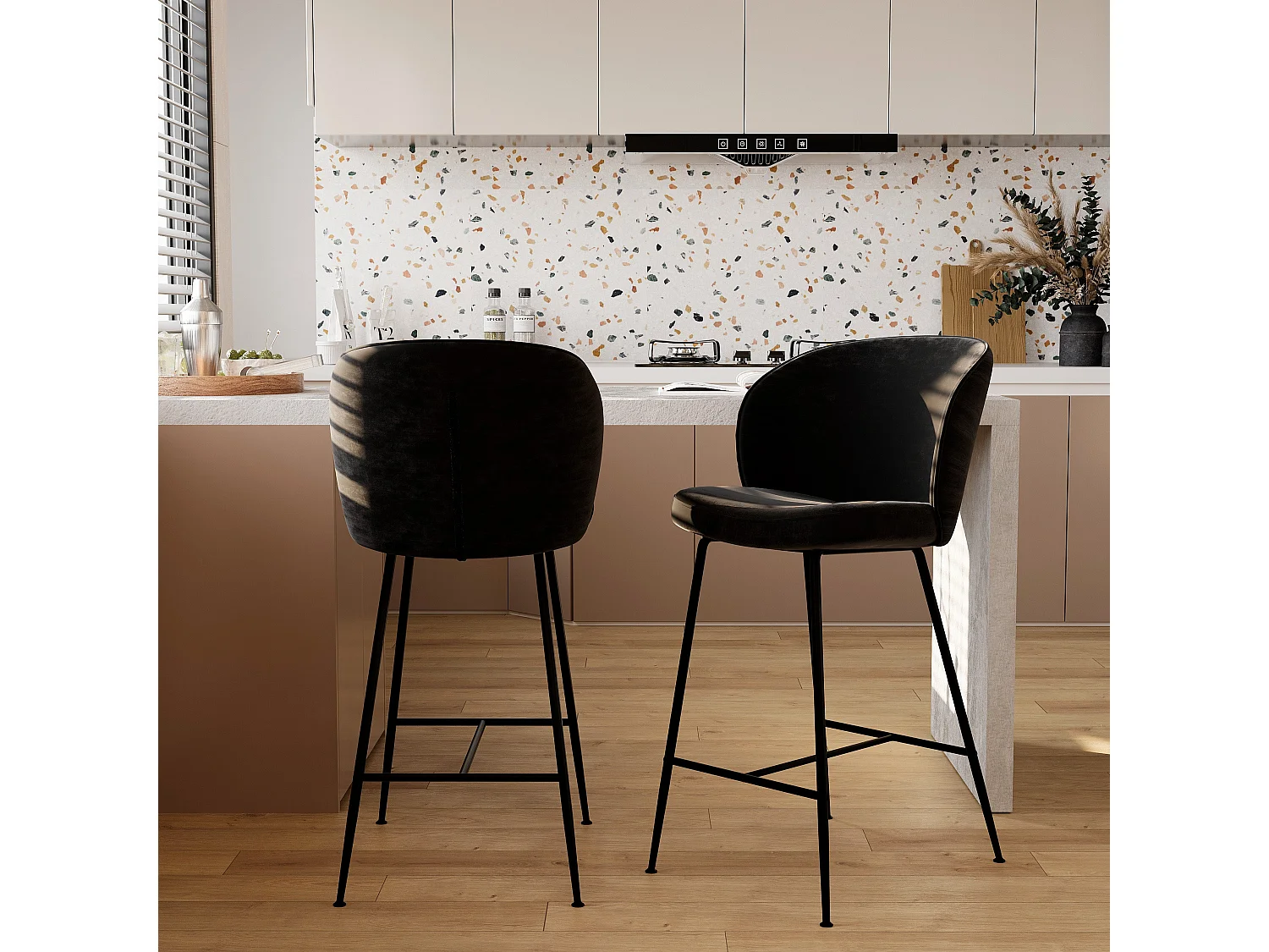 Set di 2 sedie per isola centrale in tessuto riccio nero 66 cm - Groom